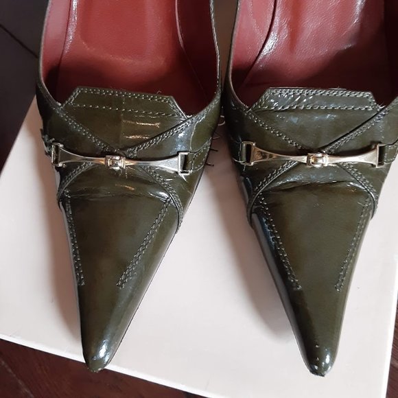 Delman,Army Green Patent Leather Heels - Picture 6 of 8